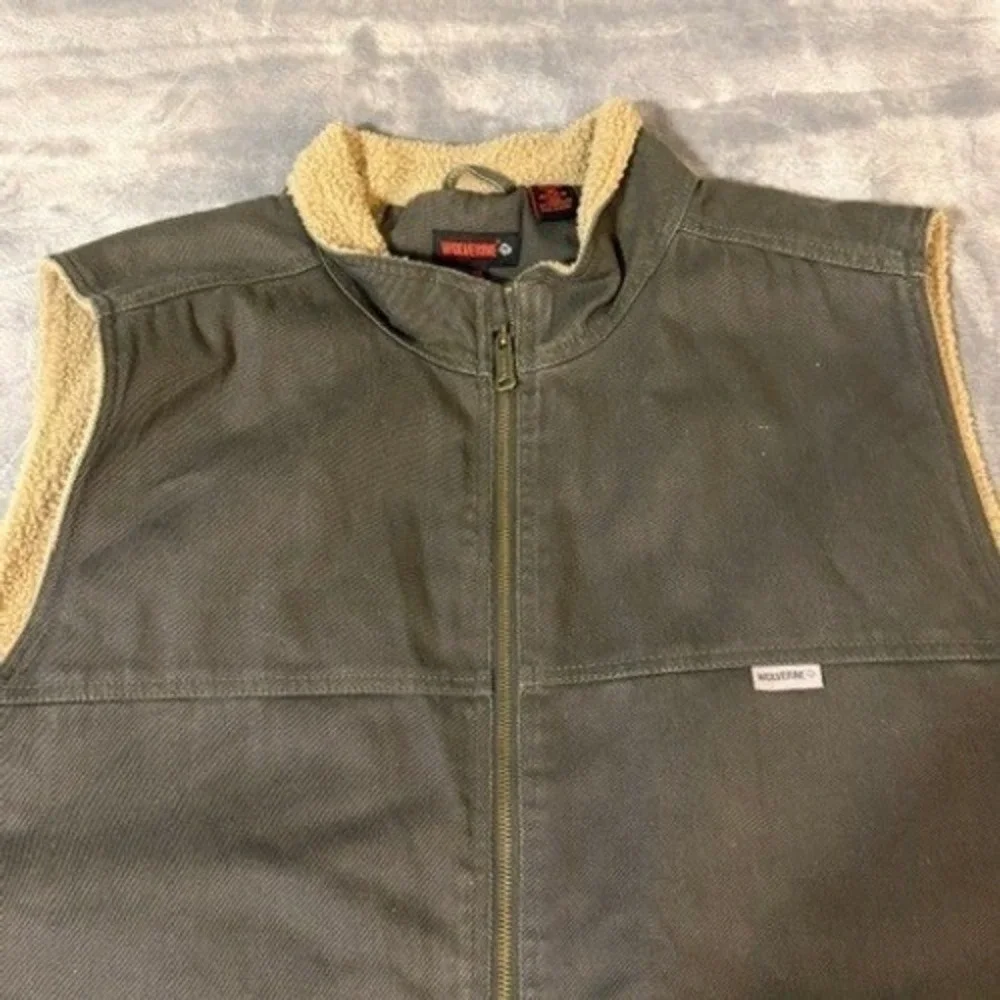Wolverine Mens Gray Canvas Sherpa Lined Full Zip Work Vest 2XL Outdoor Hunting